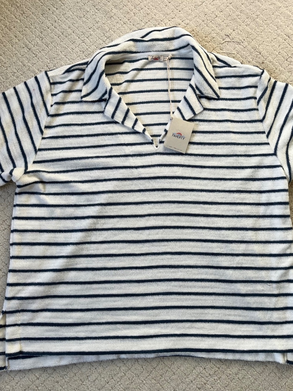 Faherty Striped Polo Top NWT Women’s Coastal Navy White Short Sleeve Soft XL